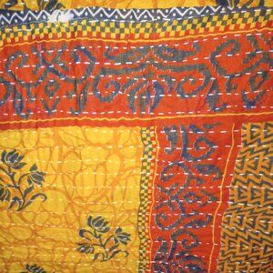 Kantha Quilt Marigold Black Red 56" x 88" Premium 3 Layer Cotton Handmade K130.